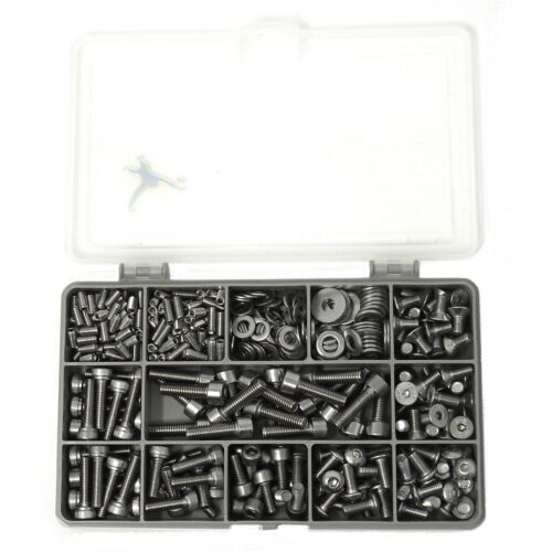 A selection of A2-70 stainless steel Allen socket screws and washers specifically for bicycles but with uses in a variety of household applications. Supplied in a compartment box made of recycled plastic in the UK.