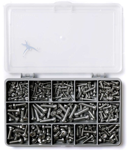 Pozi Pan Machine Screw Kit. M3, M4 & M5. A2 Stainless Steel. 270-Piece. DIN 7985Z