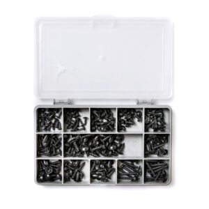 Set of 215 Assorted No.4 6 8 & 10 Black Flange Pozi Pan Self Tapping Screws 