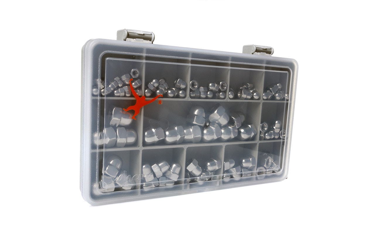thumbnail image 2 of 195 Piece Metric Dome Nut Assortment Kit - A2 Stainless Steel M3 M4 M5 M6 M8, Includes Nylon Insert Lock Nuts 2 of 5