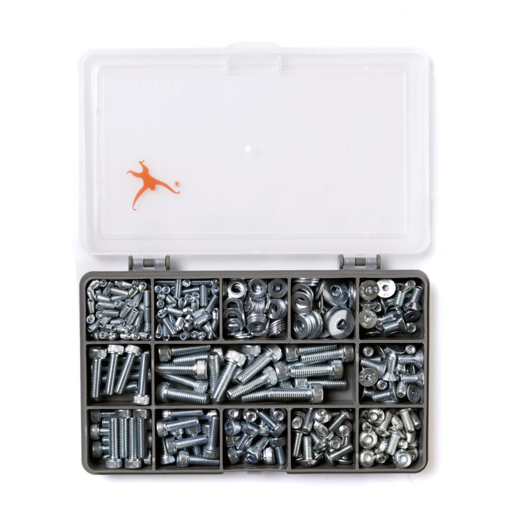 A selection of bright zinc plated high tensile steel Allen socket screws and washers specifically for bicycles. Supplied in a sturdy, recycled plastic compartment box and assembled with pride in the UK.