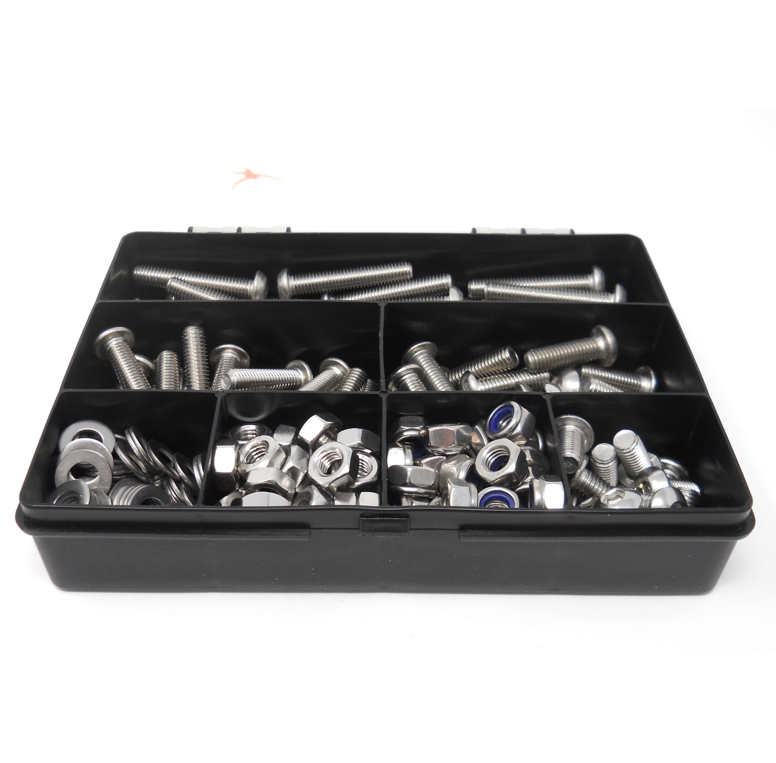 mnonkeyjams shed 225 piece m8 allen socket button head bolt, nut & washer kit open box showing contents from the front